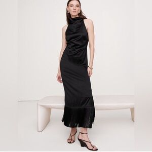 Banana Republic Black Fringe Satin Maxi Dress - Size 6